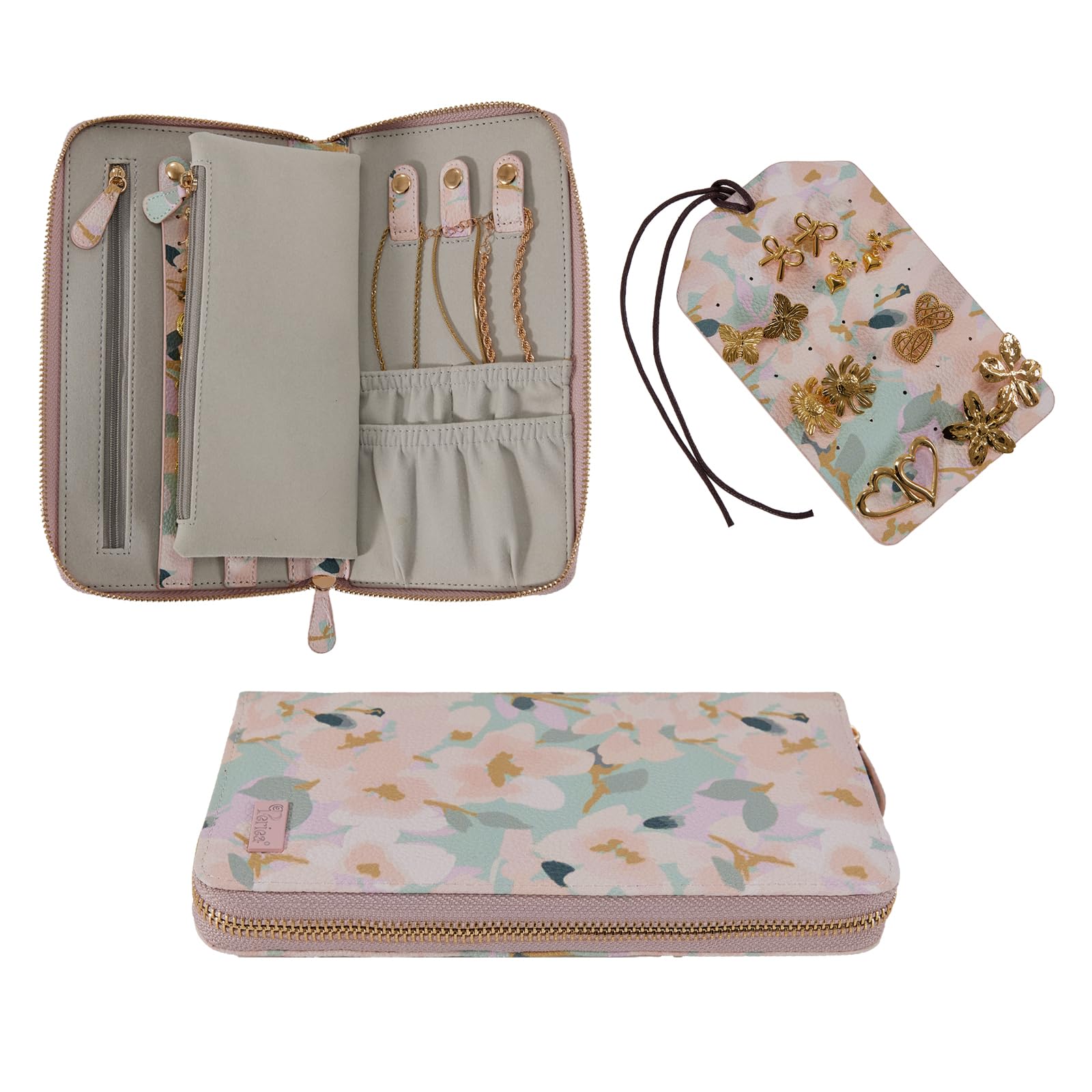 Periea Painted Floral Ruby Luxury Jewellery Travel Case – Compact Travel Jewellery Organiser With Anti-Tarnish Lining For Earrings, Rings & Necklaces (Painted Floral)