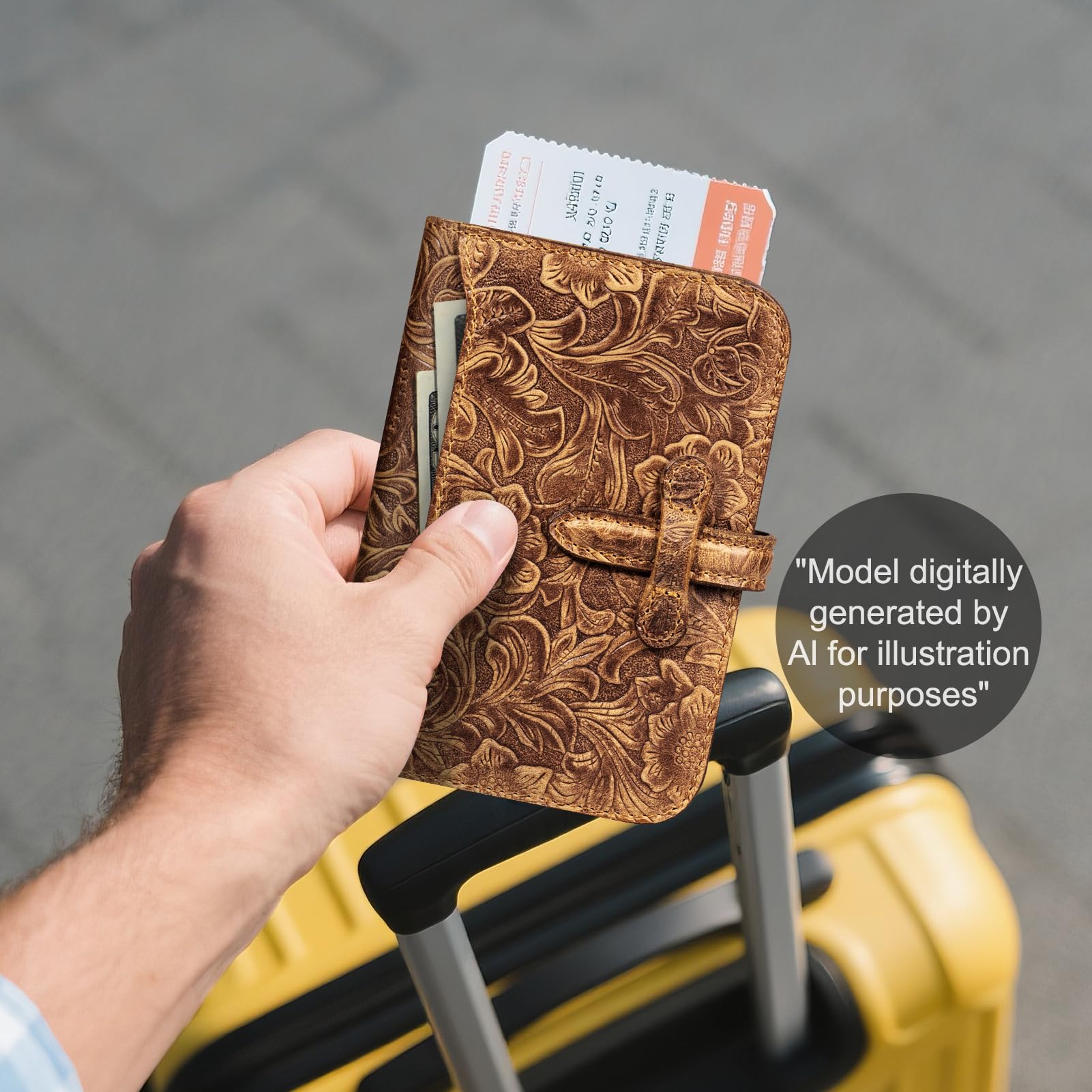 Porta passaporto in pelle per viaggi, donne, uomini, slot per carte di credito con blocco RFID, pelle pieno fiore con fibbia magica, tasca con cerniera, portafoglio passaporto retrò, marrone