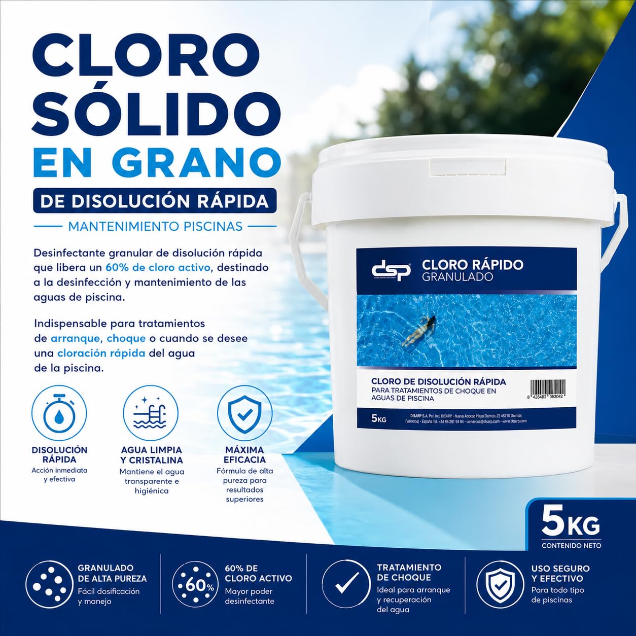 Cloro de acción rápida granulado 5 KG GR-Rapid
