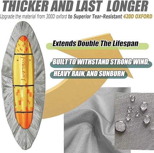 Miniatura 2 de Frelaxy Funda para kayak 420D, resistente al agua, resistente a los rayos UV, para almacenamiento al aire libre, cubierta antipolvo ultra fuerte,