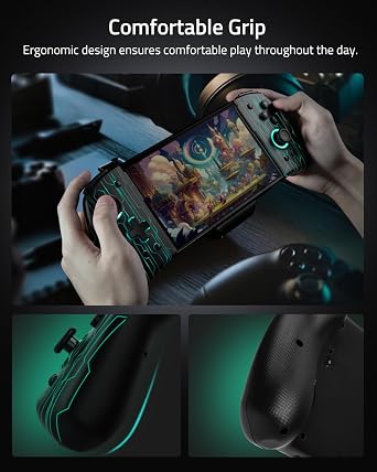 PALPOW Hall Effect Switch Controller for Nintendo Switch/OLED One-Piece JoyPad, Ergonomic Switch Handheld Controller with/RGB/Turbo/Mapped Switch Pro Controller - Blue Stripes
