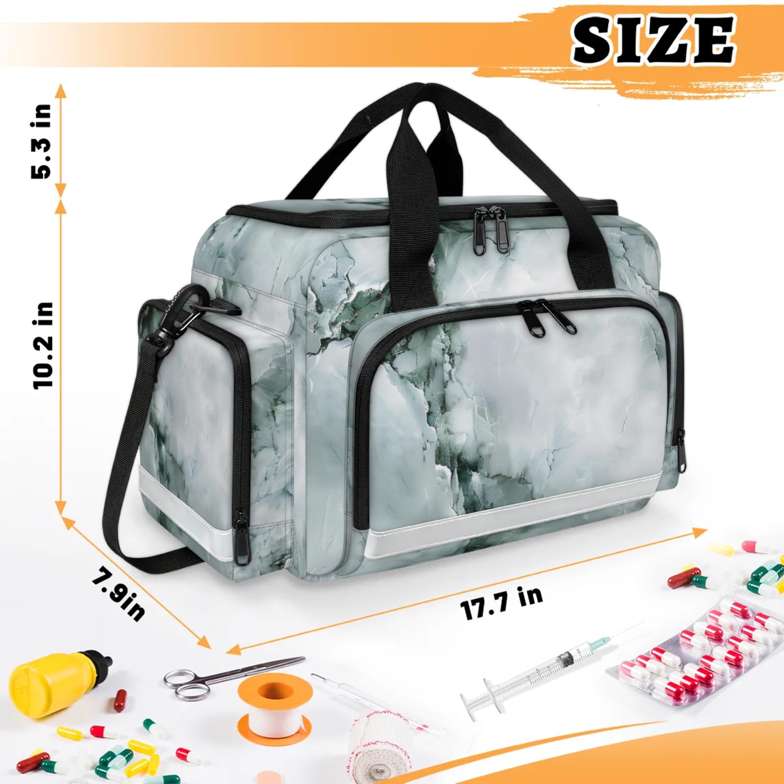GzLeyigou First Aid Bags Empty, Marble Light Green Emergency Bag First Aid Kit Multiple Compartment Kit Carrier On Call Trauma Bag For Paramedics Emergency Medical Supplies Kit
