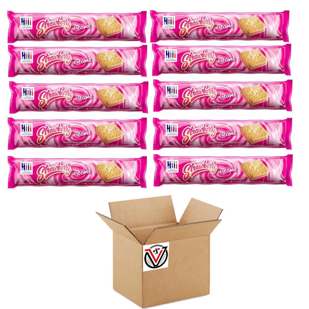 10 x Hill Biscuits Strawberry Flavoured Cream Sandwich Biscuits 150g