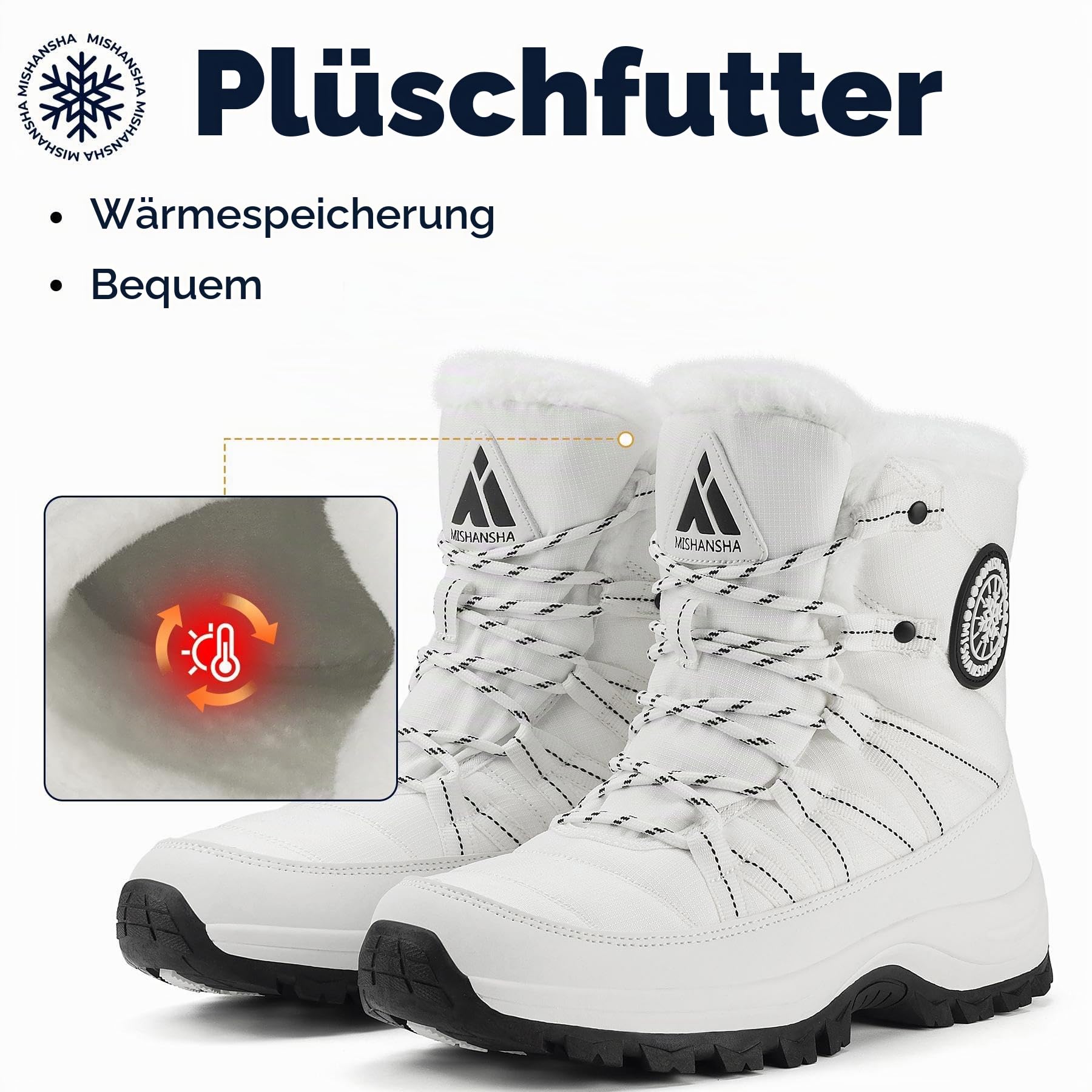 Mishansha Winterschuhe Damen Warm Gefüttert Schneestiefel Gr.36-42 | Outdoor,Winter Boots,Winterstiefel,Stiefeletten,Rutschfest,Warme Bequem,Leicht,Plüsch,Wander,Trekking