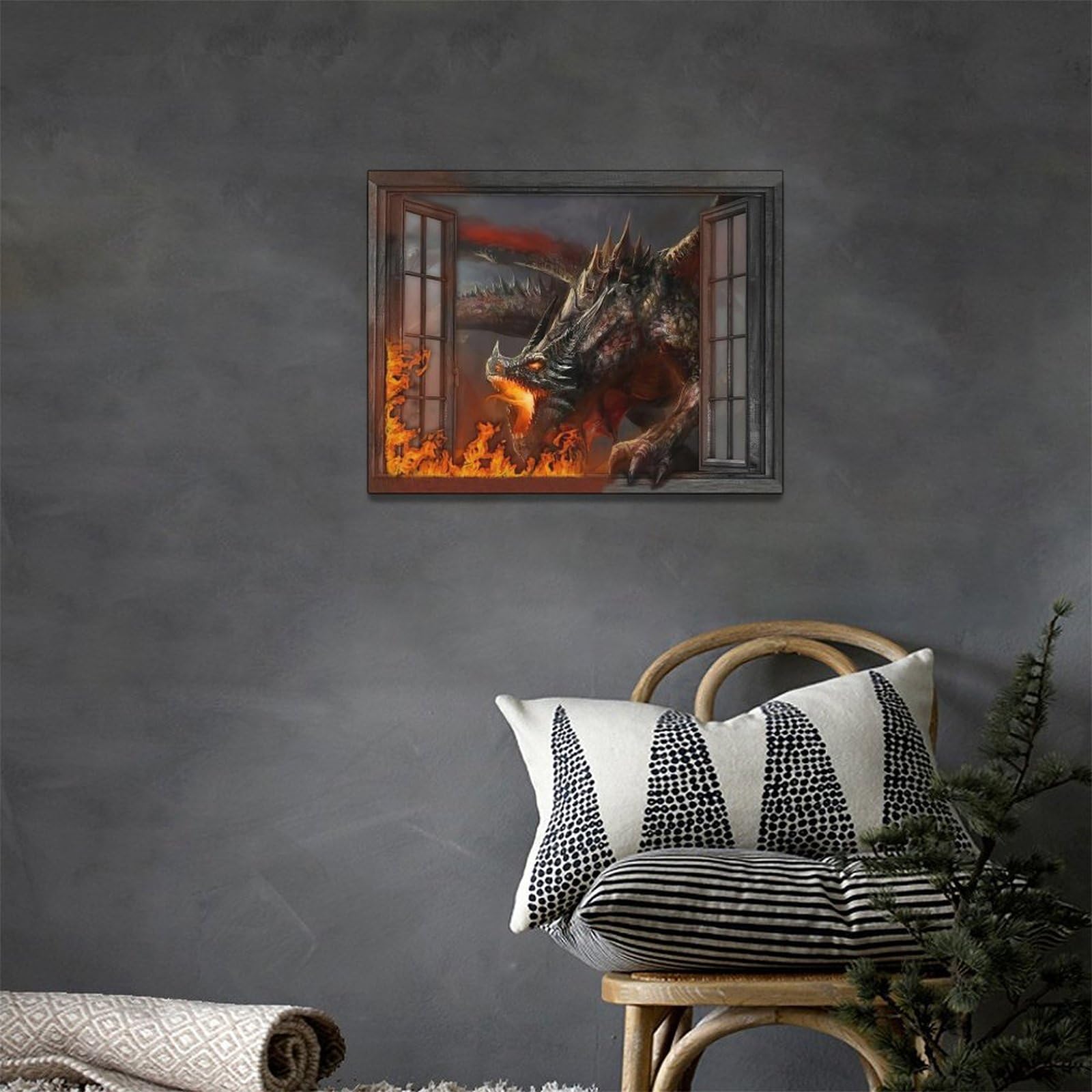 Abstrakte Drachen-Wanddekoration – 40x60 Cm, Leinwanddruck, Schwarzer Aluminiumrahmen, Für Wohnzimmer & Büro