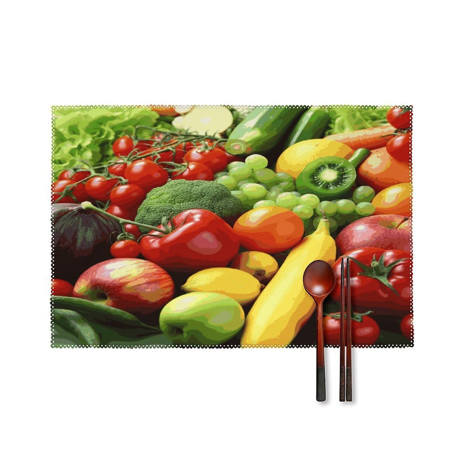 Fekiloot Style Fresh Vegetables Fruits Placemats Set Of 6,Table Mat