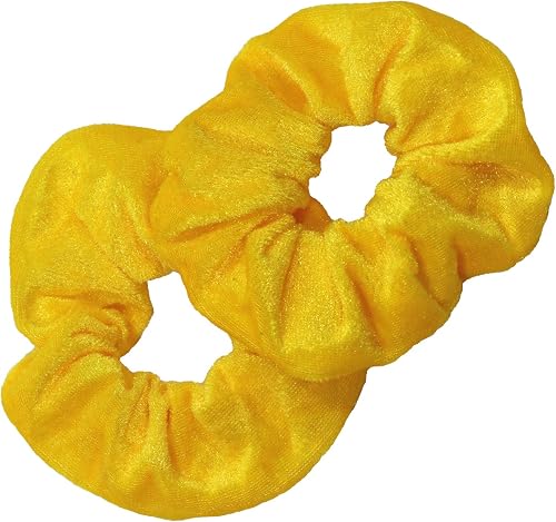 Kenz Laurenz Hair Ties - 2 Velvet Scrunchies for Women Girls Hair Elastics Ponytail Holder Scrunchy Accessories Pack (Yellow)