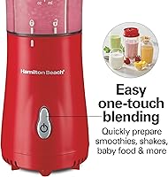 Vista 7 de Hamilton Beach Portable Blender for Shakes and Smoothies, 14 Oz BPA Free Travel Cup & Lid, Durable Stainless Steel Blades, Personal Smoothie Rojo