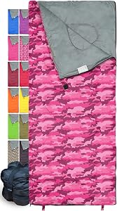 Lightweight Pink-Camo Sleeping Bag Indoor & Outdoor use. Great for Kids, Youth & Adults. Ultralight and Compact Bags are Perfect for Hiking, Backpacking, Camping & Travel.