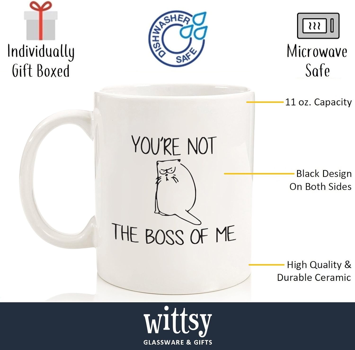 🔥 Not The Boss Of Me Funny Cat Mug - Best Christmas Cat Lover Gifts for Women, Men, Mom, Dad - Unique Cat Themed Xmas or Birthday Present Idea - Fun Novelty Coffee Cup for Her, Him, Husband, Wife, Lady Hot Deals Not The Boss Of Me Funny Cat Mug - Best Christmas Cat Lover Gifts for Women, Men, Mom, Dad - Unique Cat Themed Xmas or Birthday Present Idea - Fun Novelty Coffee Cup for Her, Him, Husband, Wife, Lady