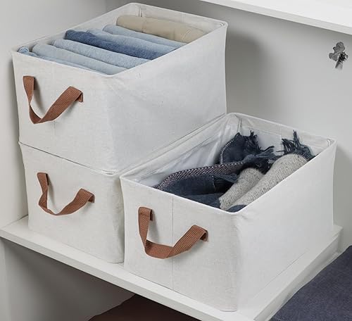 Miniatura 3 de 4 cestas de organización de lino, cesta de almacenamiento de tela plegable, organizadores y almacenamiento, cajas organizadoras plegables para