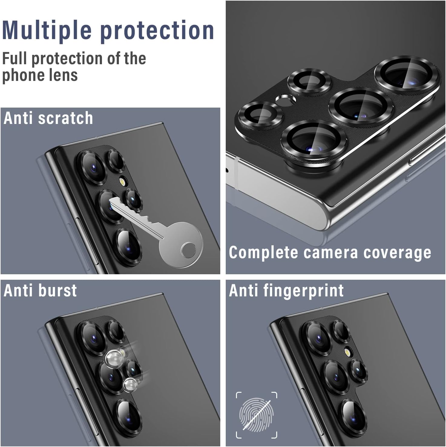 AFARER for Samsung Galaxy S23 Ultra Camera Lens Protector, Black, 1 Set | 9H Tempered Glass, Aluminum Edging, Scratch-Resistant HD Clarity, Case Friendly, Night Circle