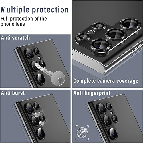 Miniatura 3 de AFARER Protector de lente de cámara para Samsung Galaxy S23 Ultra, resistente a los arañazos, ultra fino, vidrio templado 9H con bordes de aluminio