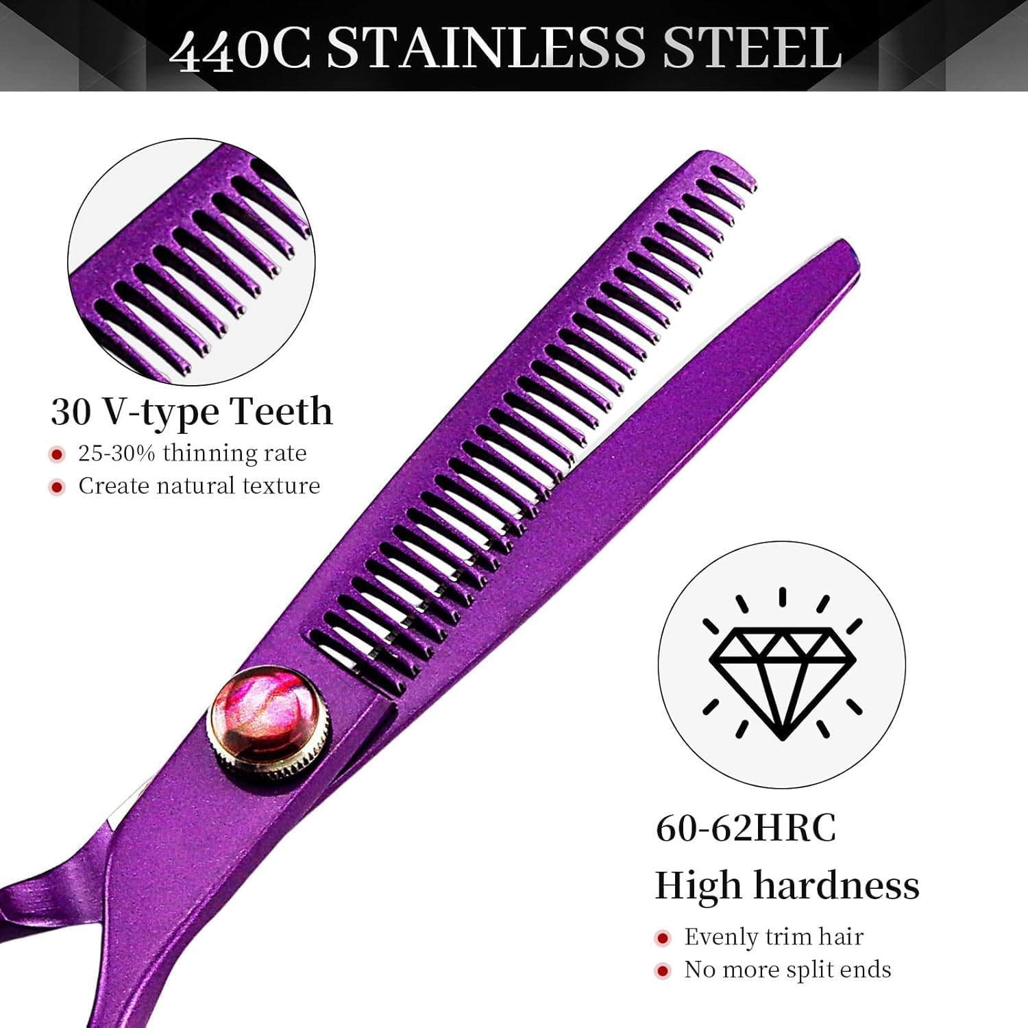 "5.5" Professional Swivel Thumb Hair Cutting Scissors - JP Stainless Steel Shears with Purple Thinning Scissors for Hairdressers - Perfect Hairdressing Set"