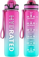 QLUR 32oz Motivational Water Bottle with Straw & Time Markers - Tritan BPA-Free, Leakproof Carry Strap for Gym Fitness Outdoor