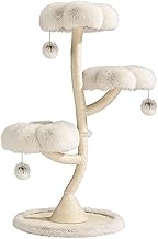 Fudajo Cat Tree Design Diameter 59 cm Height 125 cm Beige Load 15 kg 3 Levels Branch Shape with Plush and Sisal Scratching Trunk Scratching Tower Playful Furniture Pet