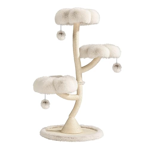 Fudajo Árbol rascador de diseño para Gatos con 3 Plataformas de Descanso Ø 59 cm y 125 cm de Altura, Compacto
