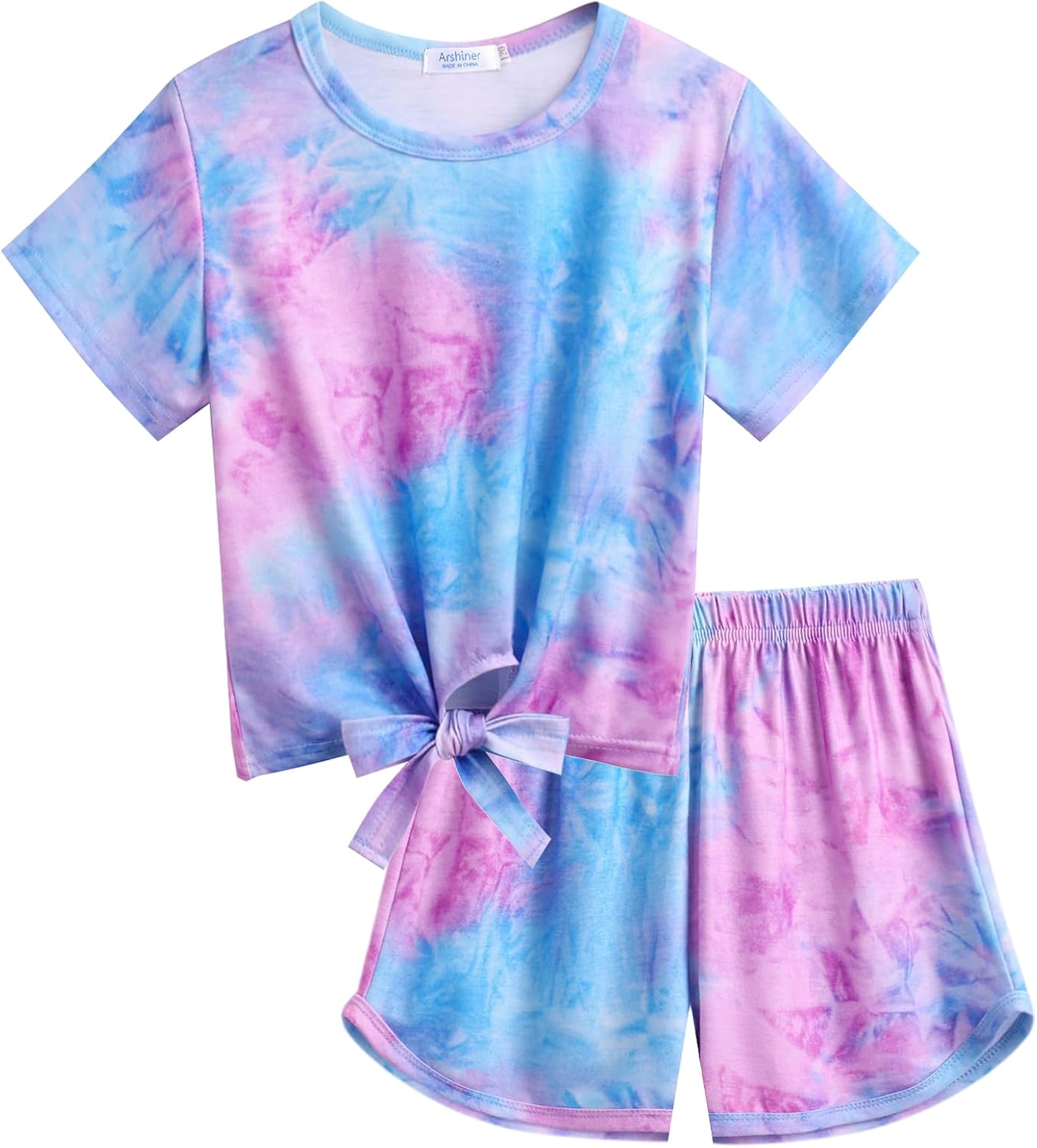 Arshiner Girls 2 Piece Outfits Summer Clothes Short Sleeve Tops and Paperbag Waist Shorts Set Cute Outfits 5-14