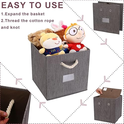 Miniatura 3 de Contenedores de almacenamiento de tela de color gris oscuro, juego de cestas de almacenamiento de 13 x 13 x 13 pulgadas con asa para organización