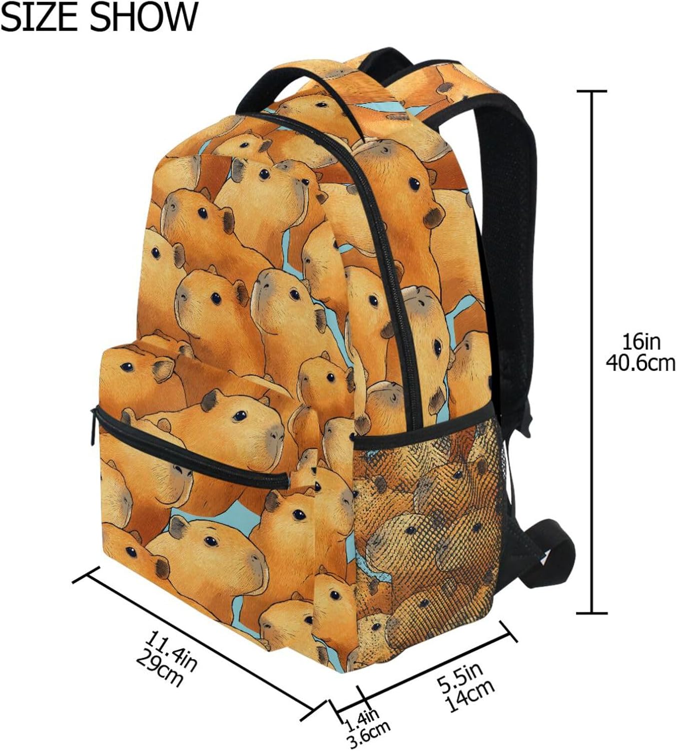 Capybara Head Backpack for School Boys Girls Adults Kids Bookbag Laptop Bag 18L
