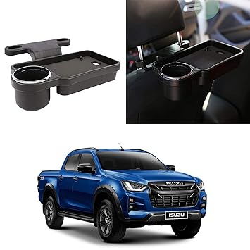 Oshotto Foldable Car Auto Headrest Rear Back Seat Table Drink Food Cup Tray Holder Compatible with Isuzu D-Max V-Cross - Black
