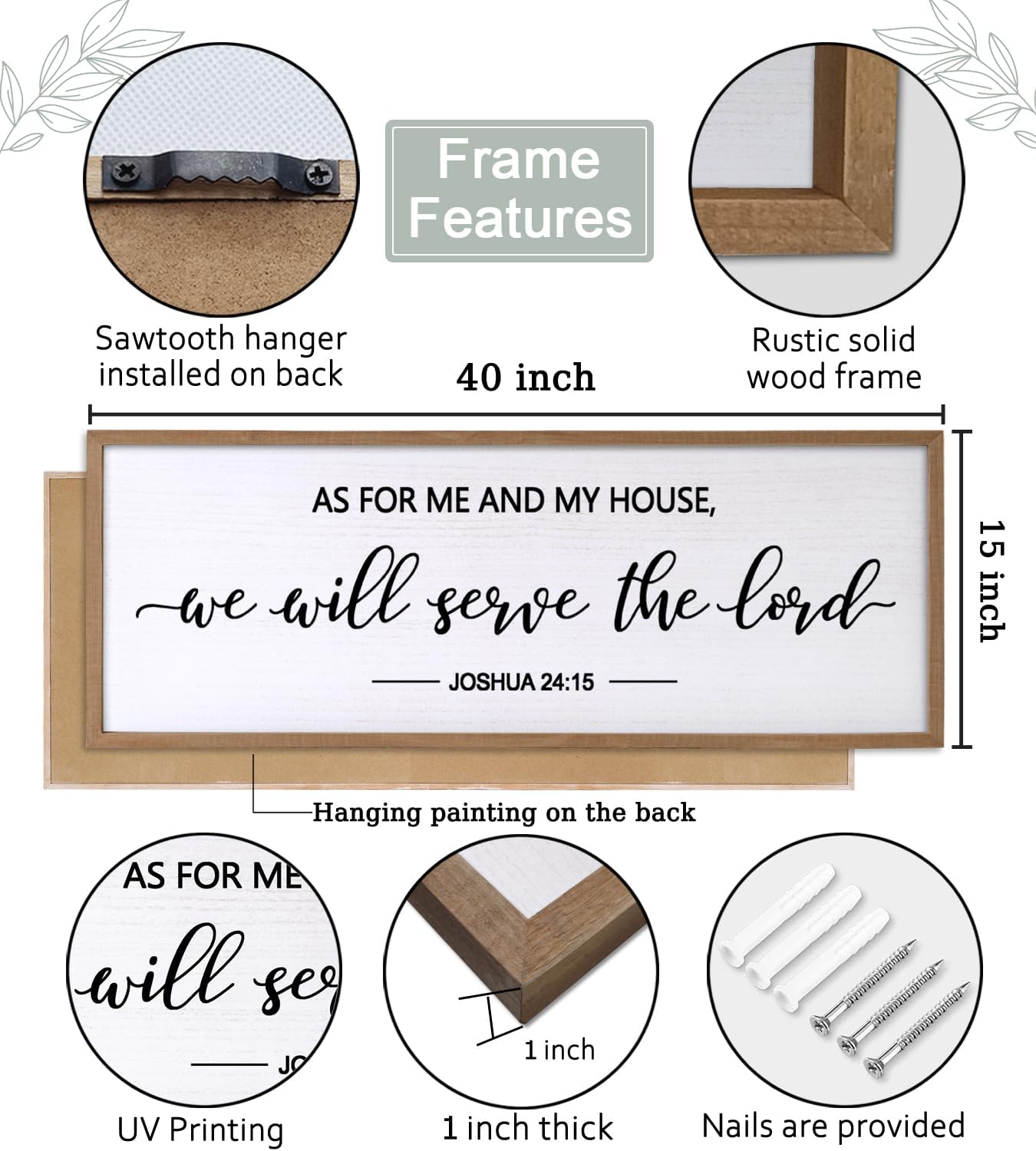 As For Me And My House Wall Art: 40 x 15 Inch Framed Christian Scripture Sign, Joshua 24:15 Bible Verse Rustic Wooden Wall Decor, Horizontal Religious Farmhouse Decor for Living Room Bedroom