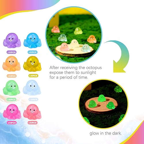 Miniatura 3 de 120 piezas de mini figuras luminosas de pulpo de resina, pulpo pequeño que brilla en la oscuridad, lindo pulpo en miniatura, adornos para acuario,