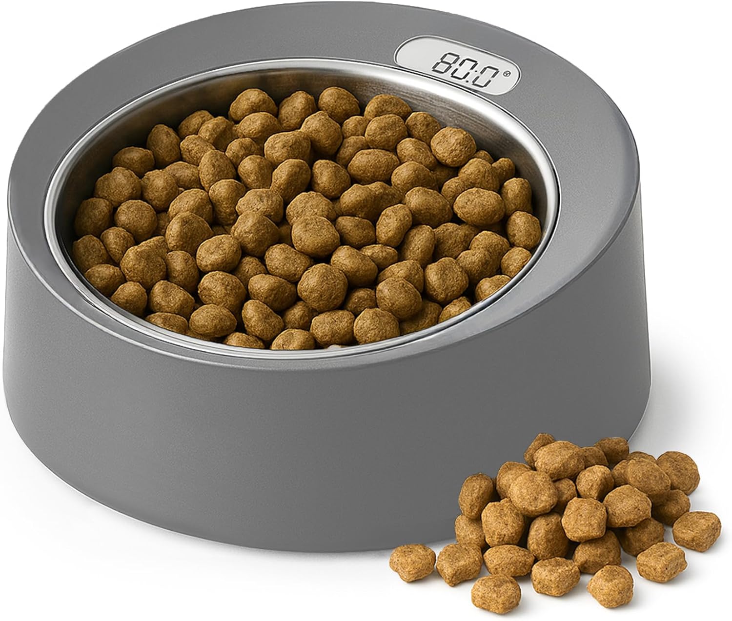 BowlScale Stainless Steel Digital Pet Feeding Bowl with Built-in Food Scale, Removable Stainless Steel Dish, Portion Guide, and Non-Slip Base for Dogs and Cats