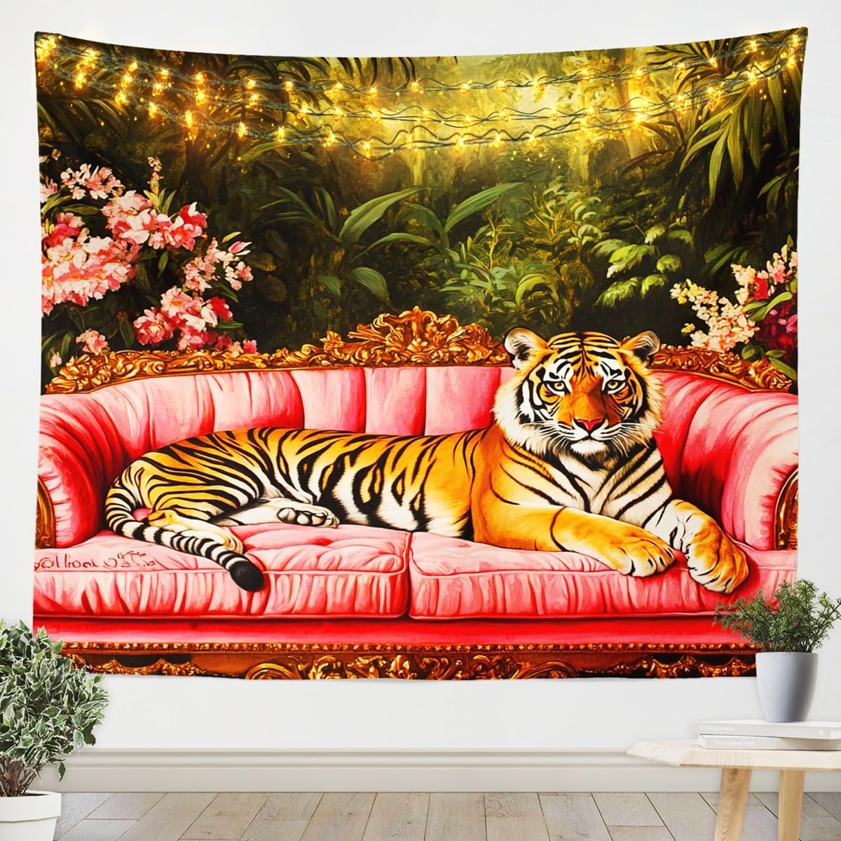 jejeloiu Wolf Wall Hanging Medium 59"x59" Wildlife Luxury Tapestry for Kids Boys Girls Tropical Leaves Nature Themed Decor Wall Blanket Home Decor Wall Art image 5