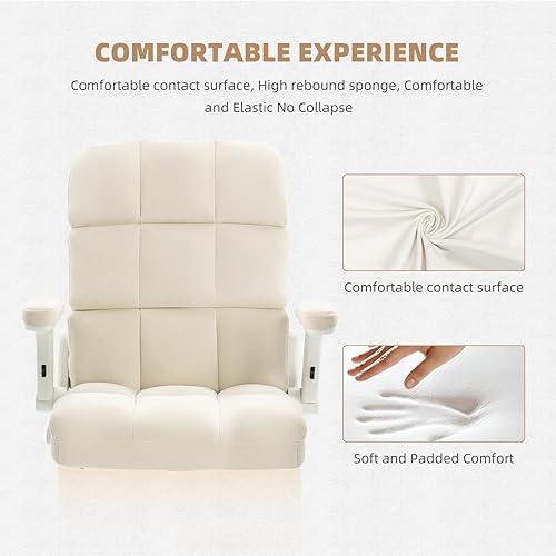 Miniatura 6 de SEATZONE Silla de oficina en casa, silla de escritorio de terciopelo beige con ruedas, cómoda silla de trabajo para computadora con brazos abatibles