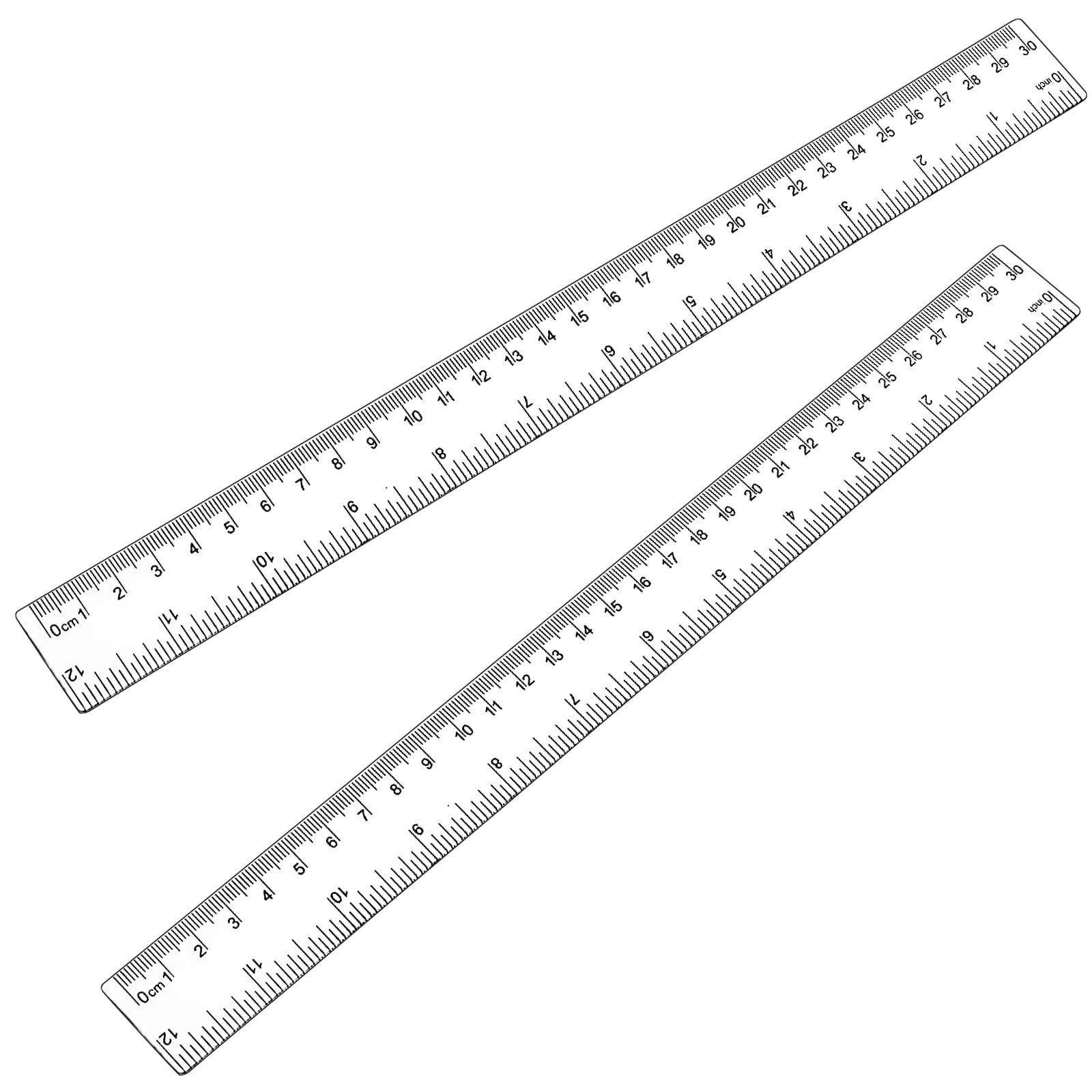 Koogel 2PCS Plastic Clear Rulers, 12 inch Transparent Plastic Straight Rulers with Centimeters and Inches, Measuring Tool for Student Kids School