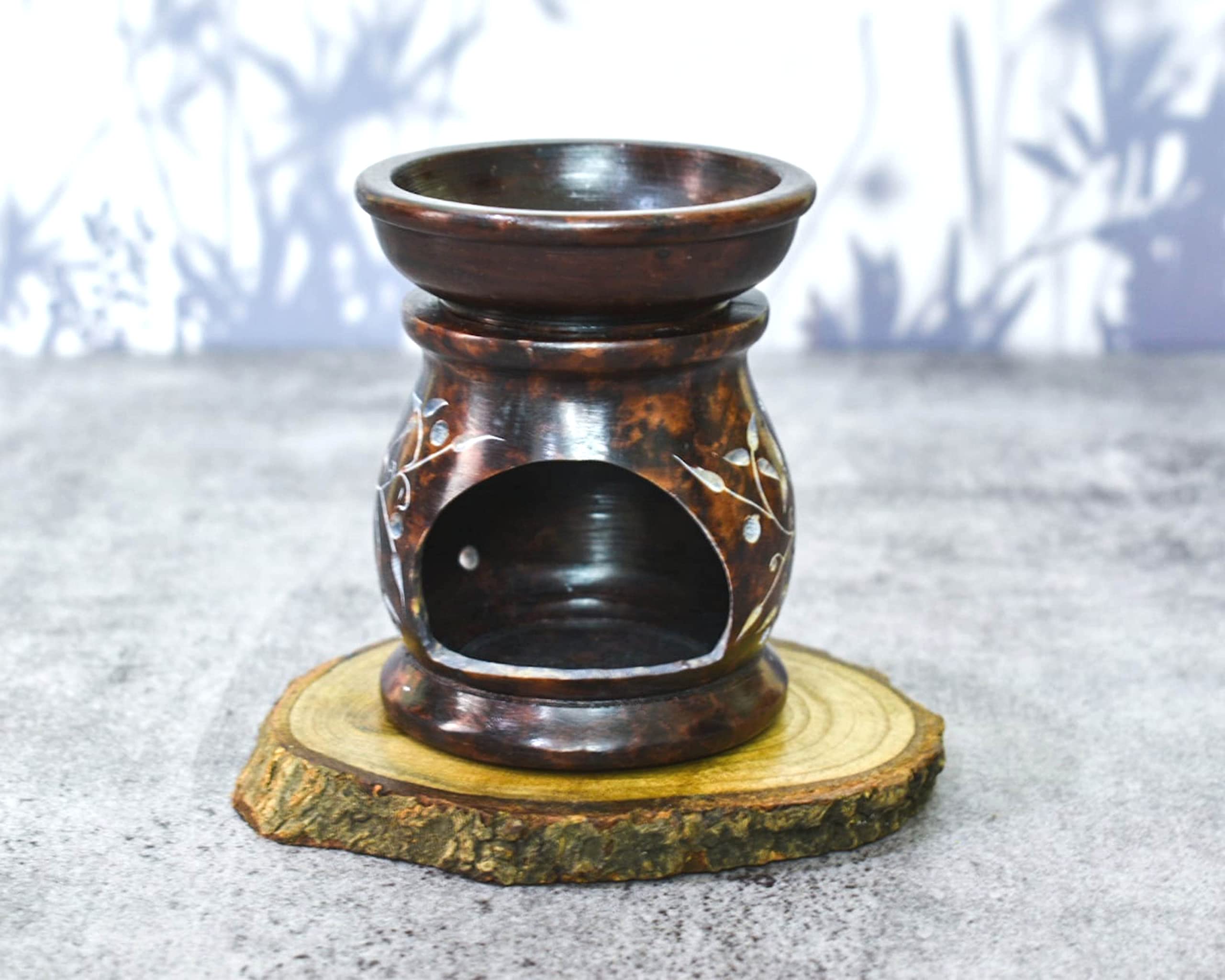 Difusor de Aroma Quemador de Aceite, Soporte para Velas de té de esteatita, Trabajo Jali Tallado a Mano, esteatita, para aromaterapia (Tree of Life)