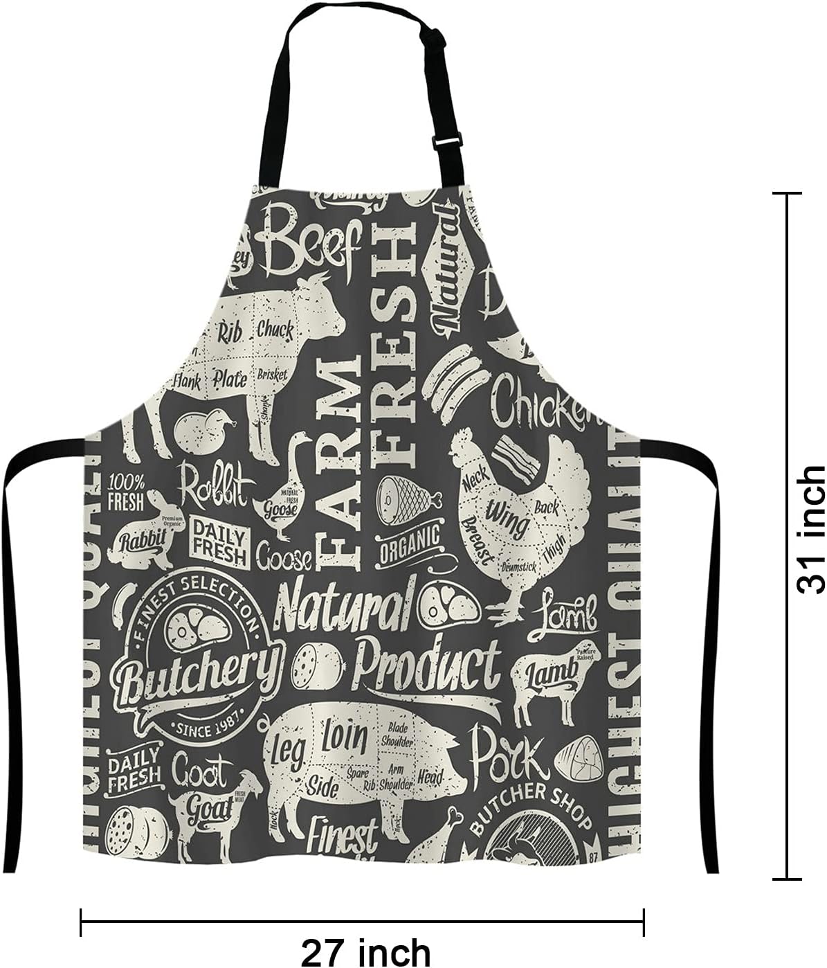 Butcher Butchery Animal Adjustable Bib Apron Kitchen Cooking Baking Gardening Apron for Women Men - Image 2