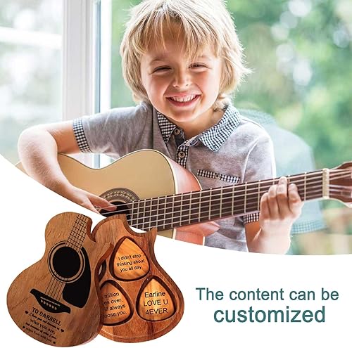 Miniatura 6 de Púas de guitarra personalizadas, púas de guitarra personalizadas con estuche, soporte de púas de guitarra de madera grabada, regalo para hijo,
