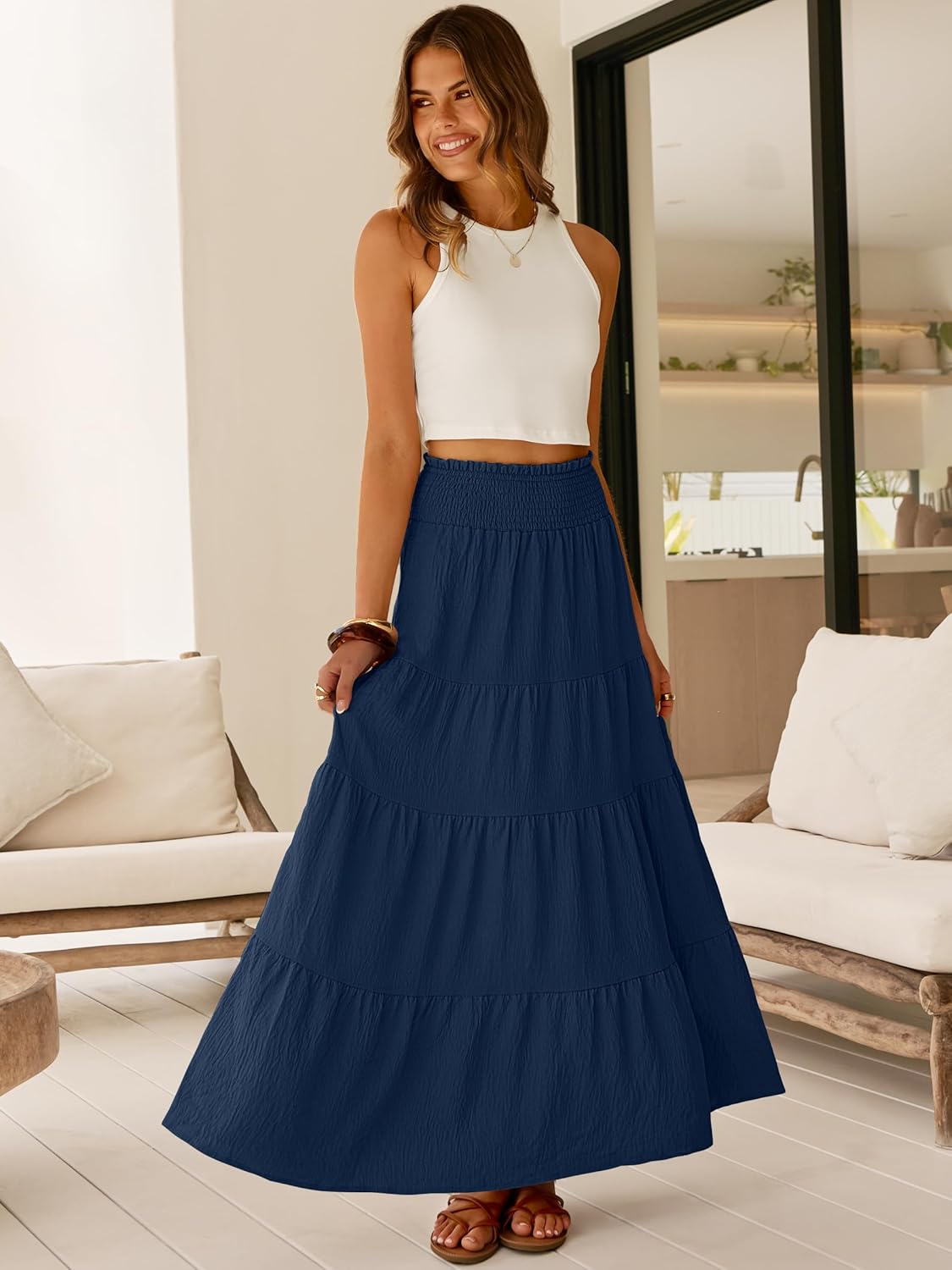 ANRABESS Womens Maxi Skirt Summer Boho Long Flowy Elastic High Waist A-Line Tiered Skirts 2026 Casual Beach Vacation Clothes - Image 6