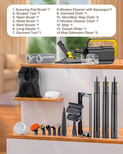 Miniatura 9 de LABIGO Trapeador de vapor 10 en 1 con vaporizador de mano desmontable, tanque de 350ml, calentamiento en 10s, vaporizador de 248F, control de 2