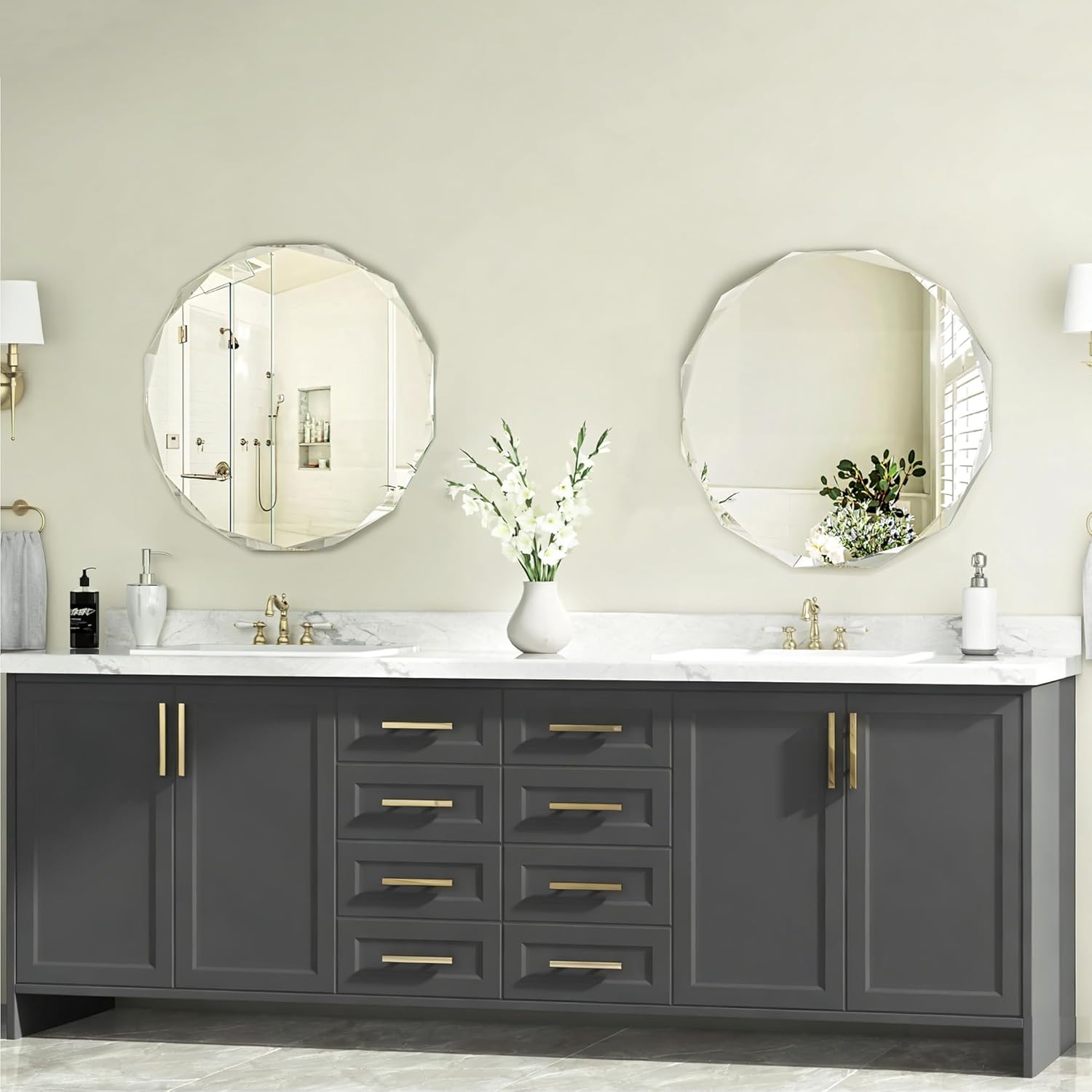 Bathroom Mirrors for Over Sink, Round Frameless Mirrors for Wall, 24x24 Inch Beveled Bathroom Mirror, Bathroom Vanity Circle Mirror for Bedroom Living Room Entryway Home Decor