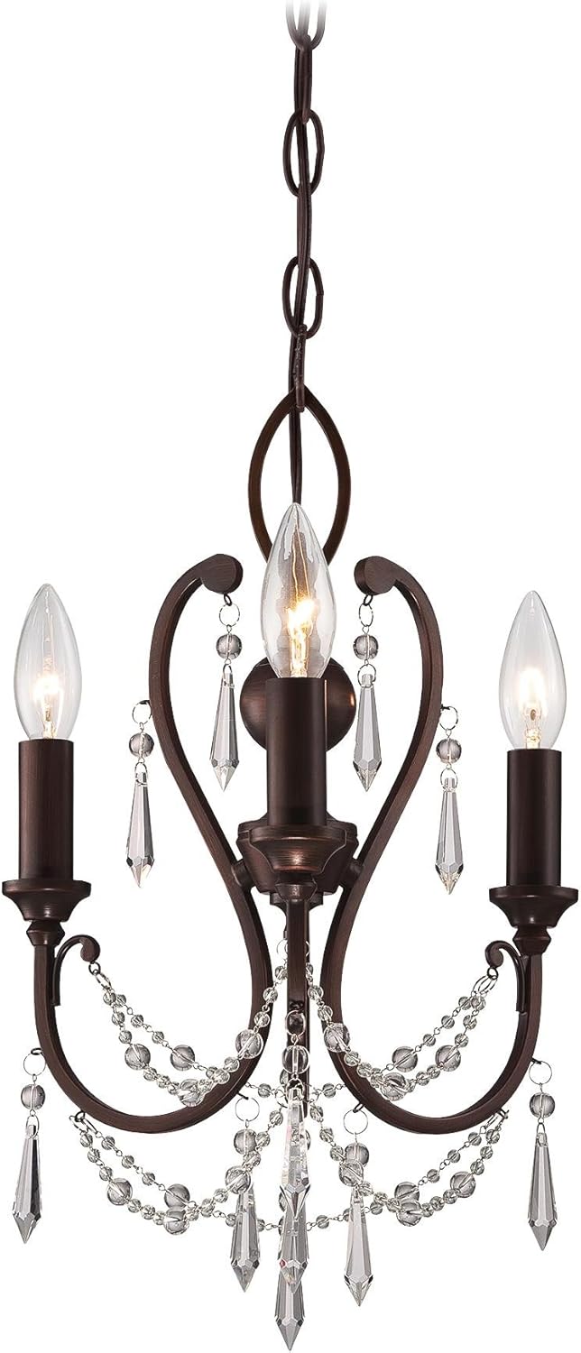 Minka Lavery 3138-284 Mini Candle Crystal Chandelier Lighting, 3-Light, 180 Watts, Vintage Bronze (12"W x 17"H)