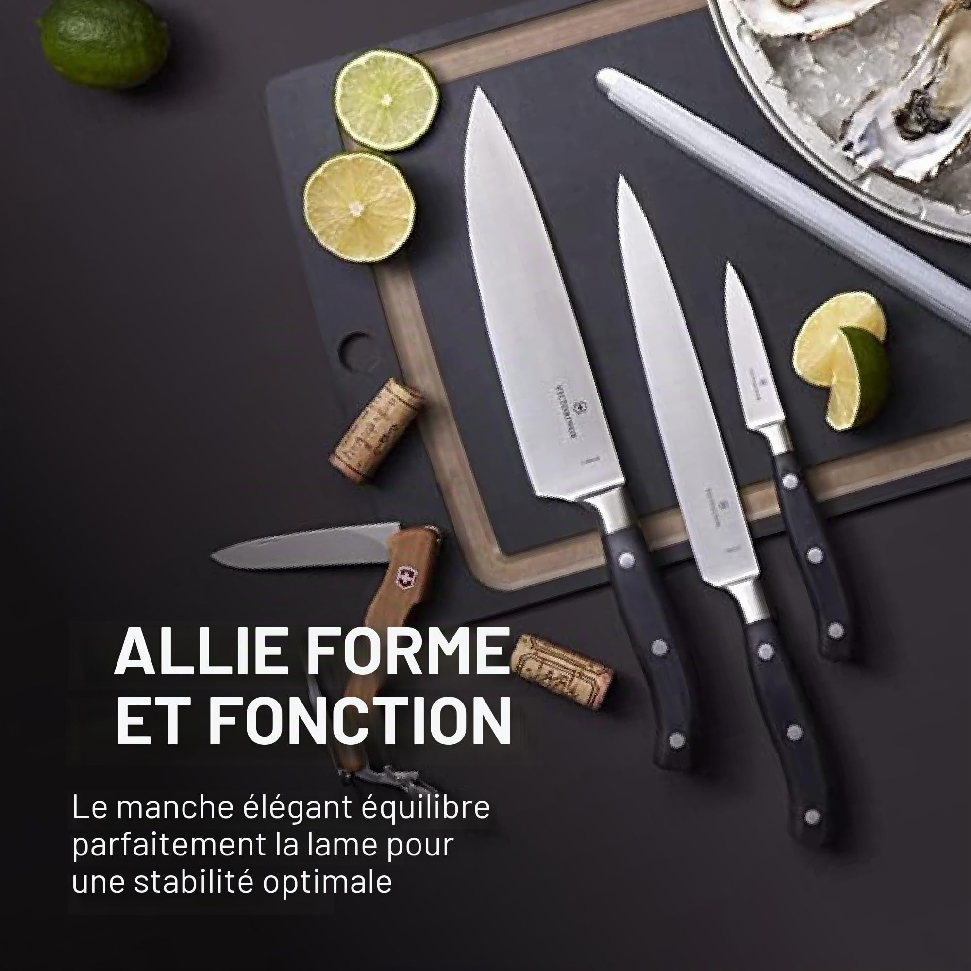 Victorinox Grand Maître, Set de cuisine professionnel, 3 pièces, tranchant droit, extra tranchant, manche plastique robuste, noir