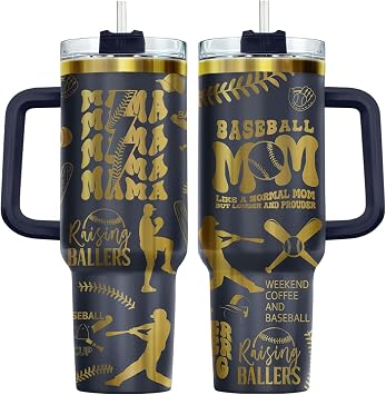 34HD Baseball Mom Gifts for Mothers Day Birthday, Baseball Mom Tumbler with Handle and Straw, 40oz Insulated Mommy Coffee Mug Coach Softball, Mama Gifts from Ballers Son Husband