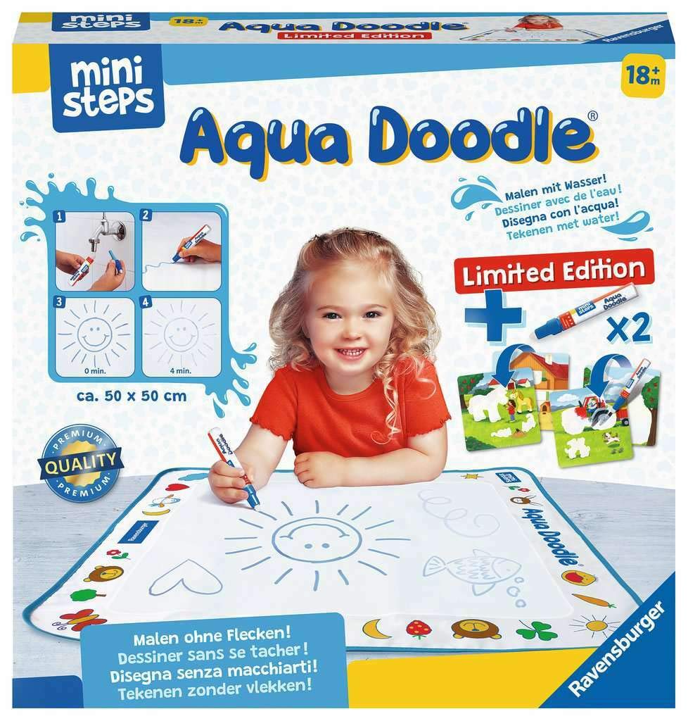 Ravensburger ministeps 4177 Aqua Doodle Limited Edition, Magische Malmatte zum Malen mit Wasser, ca 50 x 50 cm, Sonderausgabe mit 2 Stiften und 4 Ausmalbildern, Spielzeug ab 18 Monate
