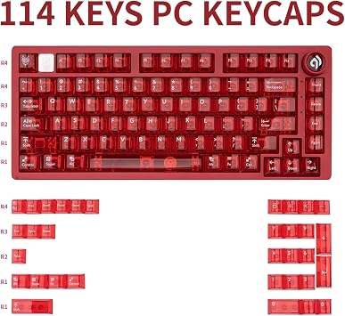 Kristal Kırmızı Şeffaf Keycaps Seti, 114 Tuşları Serin Şeffaf Keycaps ANSI RGB Oyun Klavyesi, PC Malzeme Kiraz Profili Keycaps Yüzde 60 Özel Kiraz Mx Keycaps Arkadan Aydınlatmalı