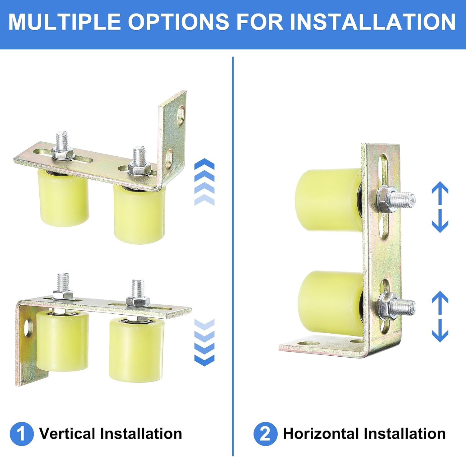 uxcell 2Set Slide Gate Guide Roller, 2" Nylon Rollers Gate Support Assembly with L-Rear Post Bracket, Universal Sealed Ball Bearing Rolling Gate Guider for Sliding Door, Yellow