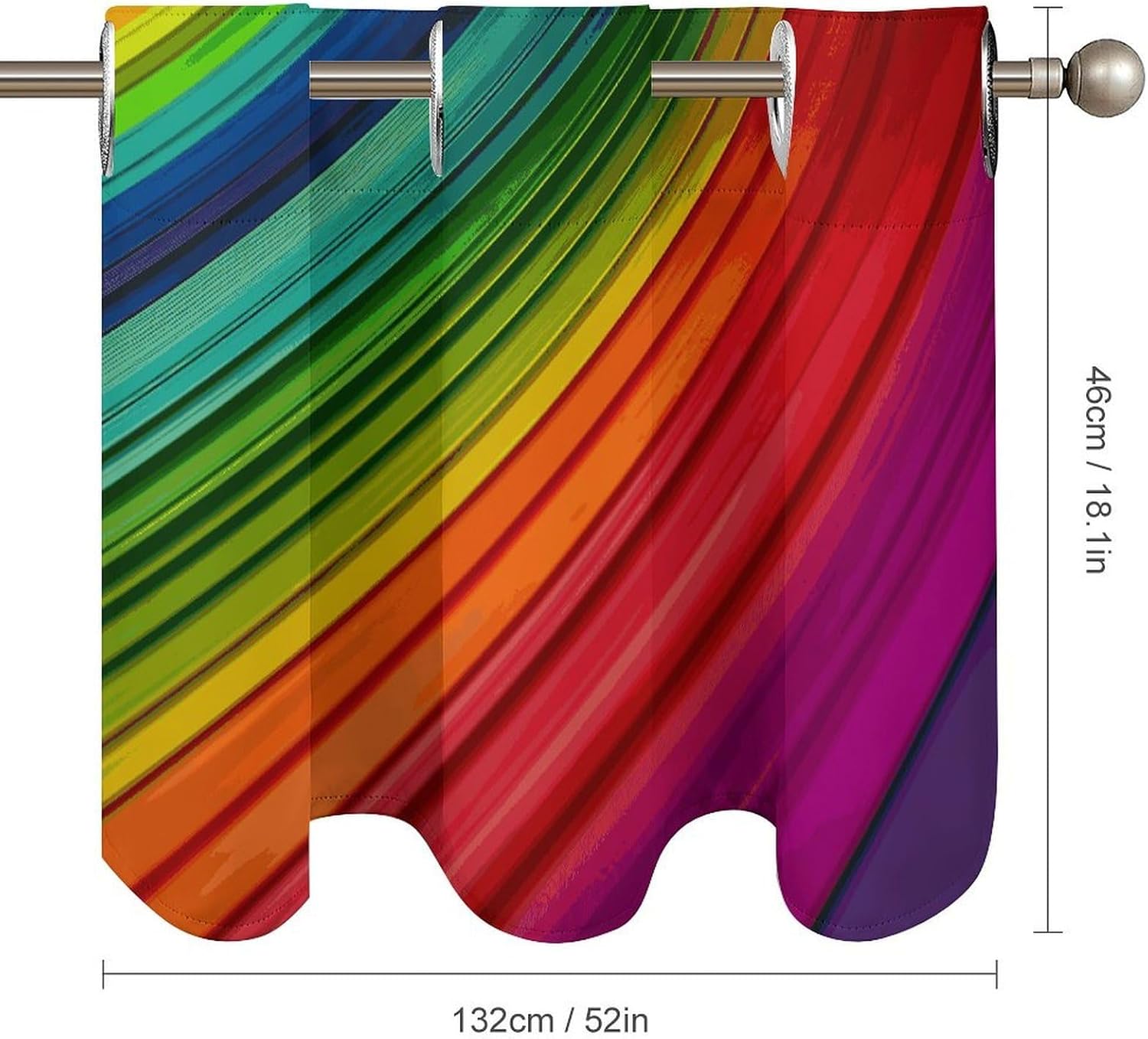 Rainbow Color Stripe 2 Pack Valance Curtains Window Treatments. Adjustable Curtain with Rod Pocket.Cafe Curtains is Half Curtains for Privacy Decorative 52x18.1 Inch.