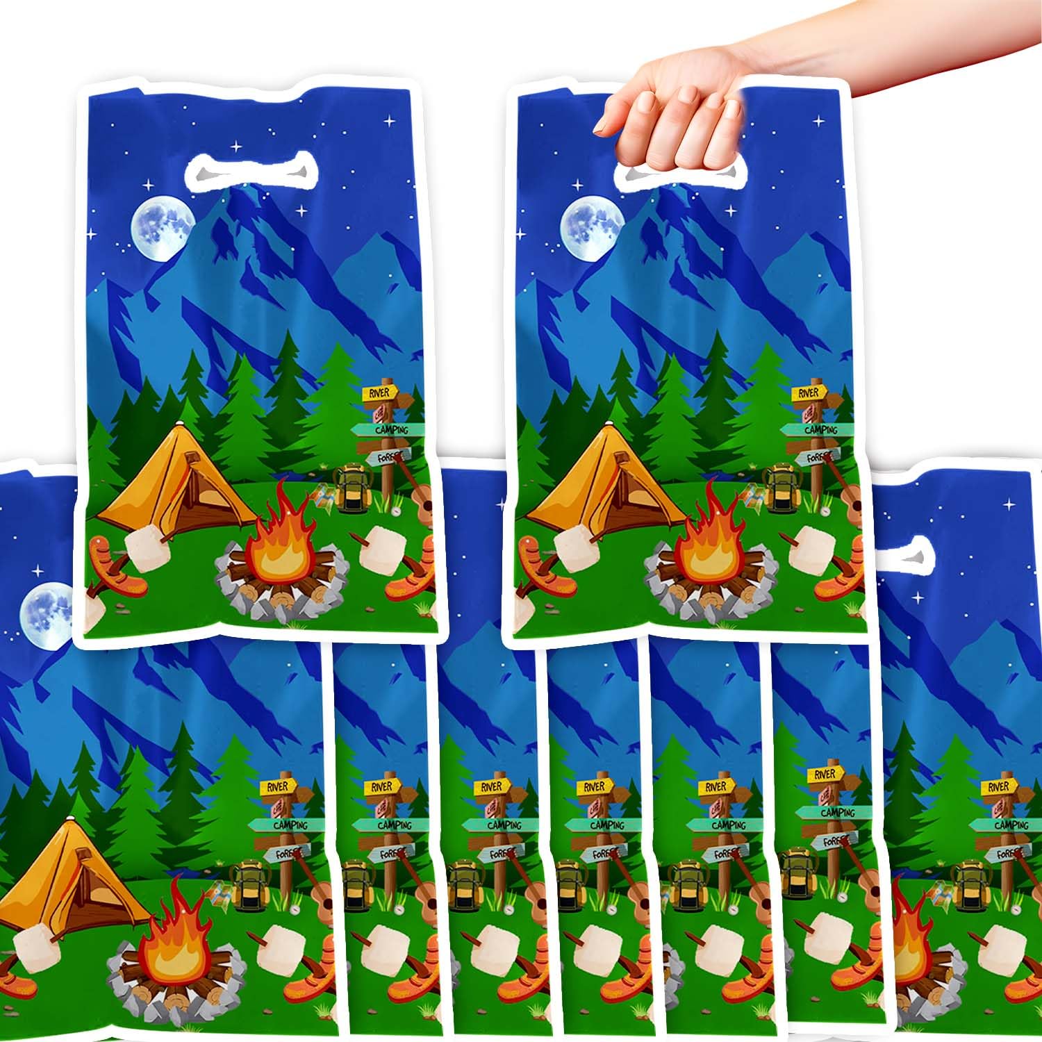 qhqqwzxqc 50PCS Camping Adventure Gift Bags - Happy Camper Candy Treat Bags for Christmas and Hiking Parties