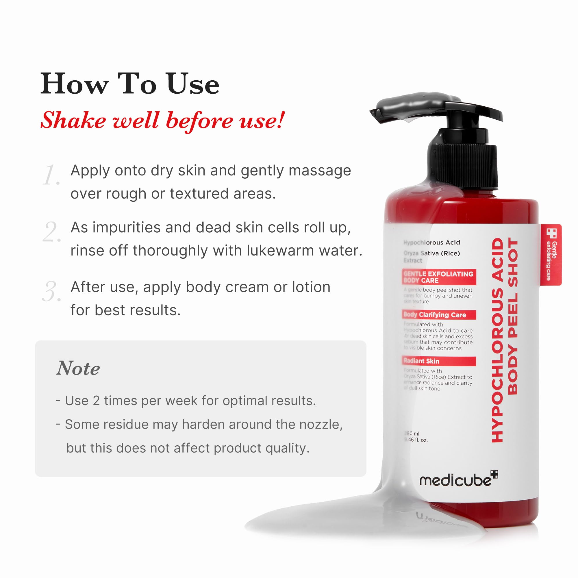 medicube Body Peel Shot with Hypochlorous Acid | Gentle Body Exfoliating Serum for Dead Skin Cells, Rough Patches & Uneven Texture | Rice Extract, Panthenol for Hydrating & Smoothing Care | 9.46 fl.oz