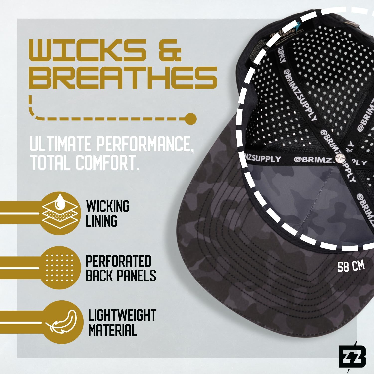 BRIMZ Golf Performance Hat - Tee Holder & Magnetic Ball Marker - Breathable, Sweat & Water Resistant Golfing Snapback Hat