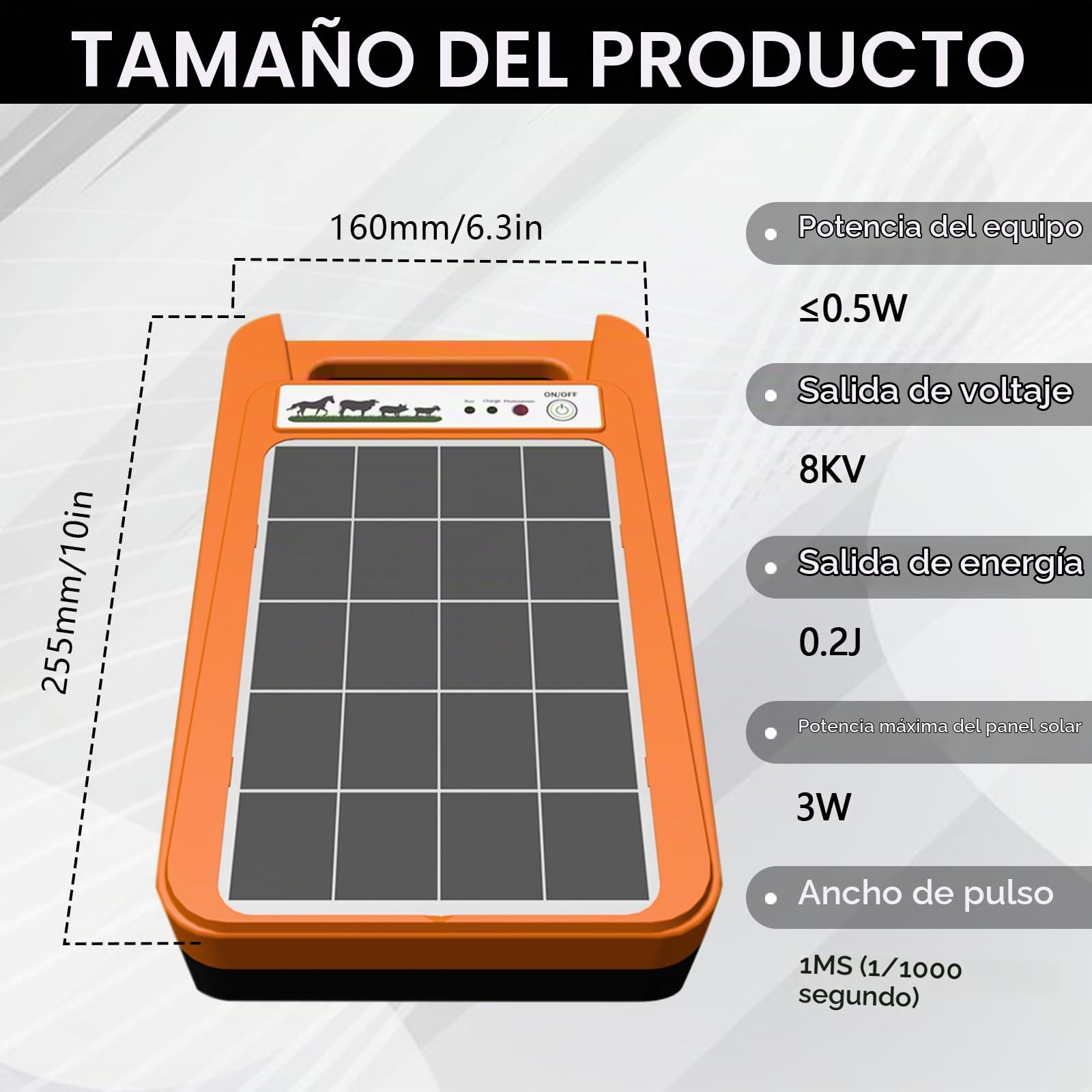 Cercas Eléctricas, Energizador Solar Para Cercas Eléctricas 8Kv 0.2J Energizador Para Cercas Eléctricas 1.5Km Para Aves Corral Panel Solar 3W Batería Litio 10400Mah IP55 Resistente Intemperie