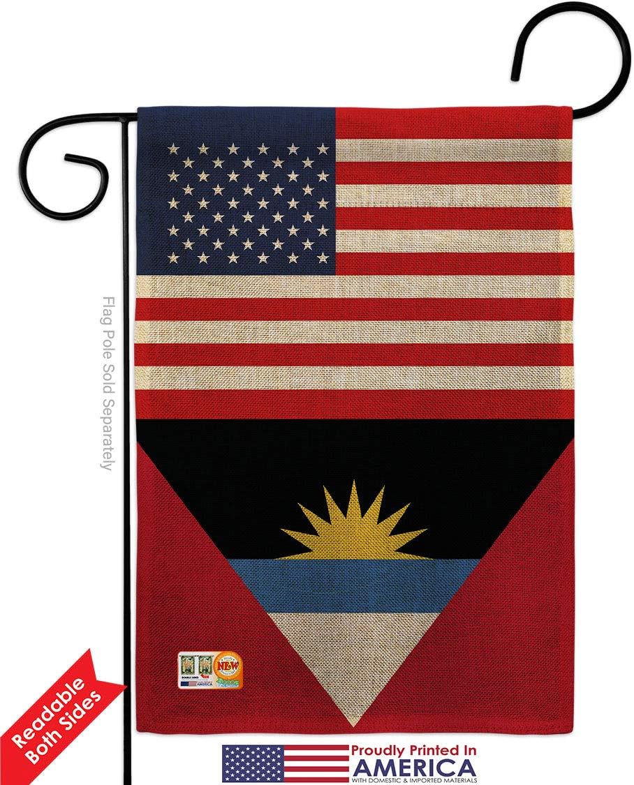 Antigua and Barbuda US Friendship Burlap Burlap Garden Flag Set Wall Hanger Regional USA American Alliance World Country Particular Area Small Gift Yard House Banner Double-Sided Made In 13 X 18.5
