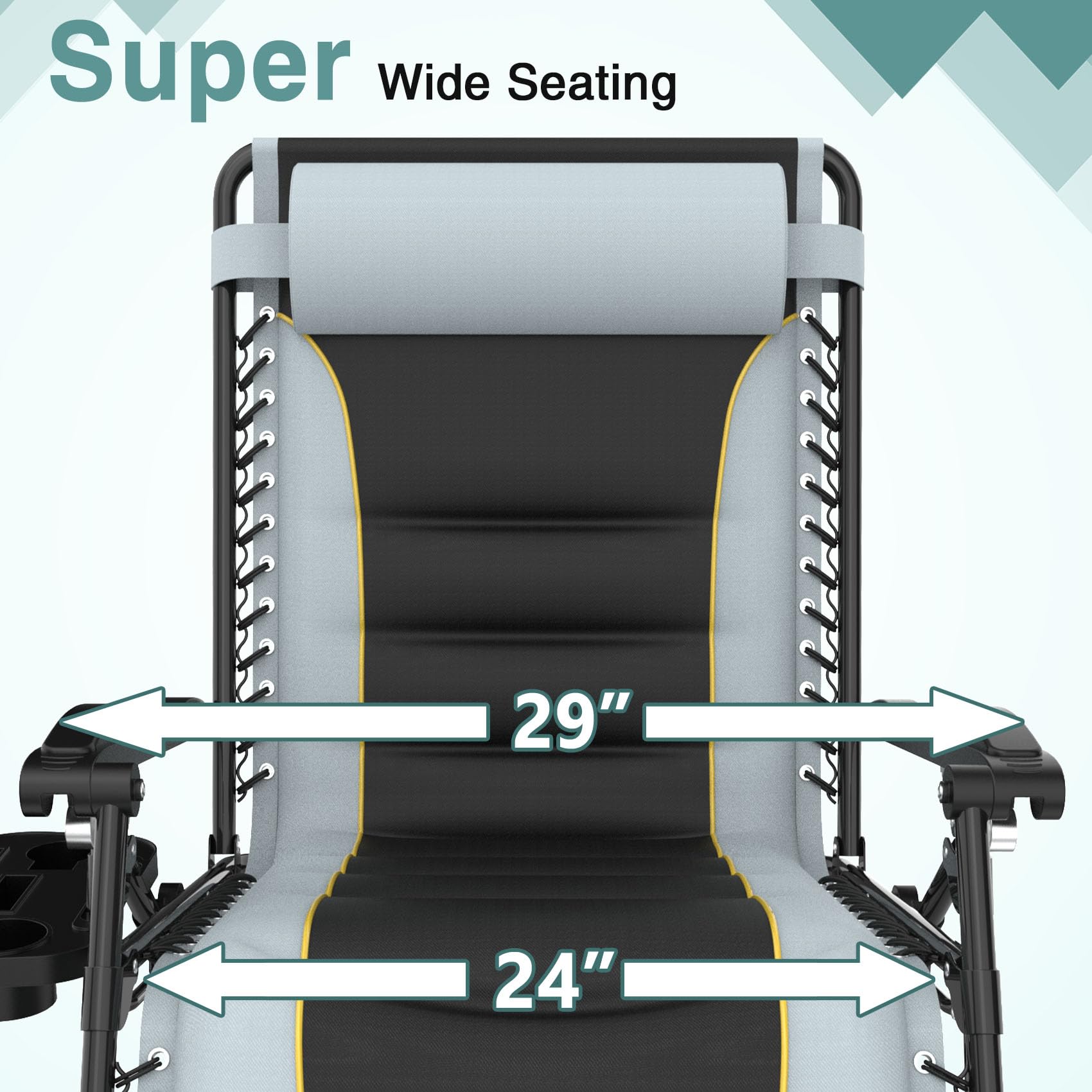 Slendor Zero Gravity Chairs Oversized,XL Zero Gravity Lounge Chair, 29in Folding Outdoor Patio Recliner, Anti Gravity Chair for Lawn Backyard Office w/Headrest, Cup Holder, Support 300lbs, Black/Gray